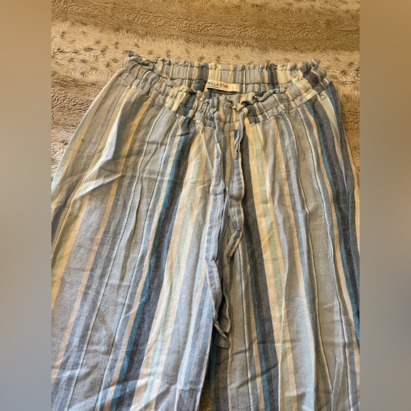 Pants - Large, blue and white flowy, flare bottoms